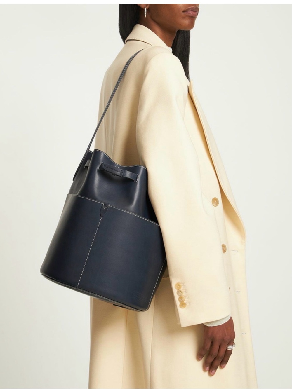 Anya Hindmarch Return to Nature blue Leather Bucket Tote with Contrast Stitching